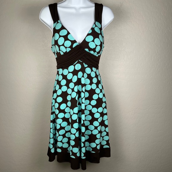 Speechless Brown & Blue Polka Dot V-Neck Sleeveless Tie Back Dress - Picture 1 of 7